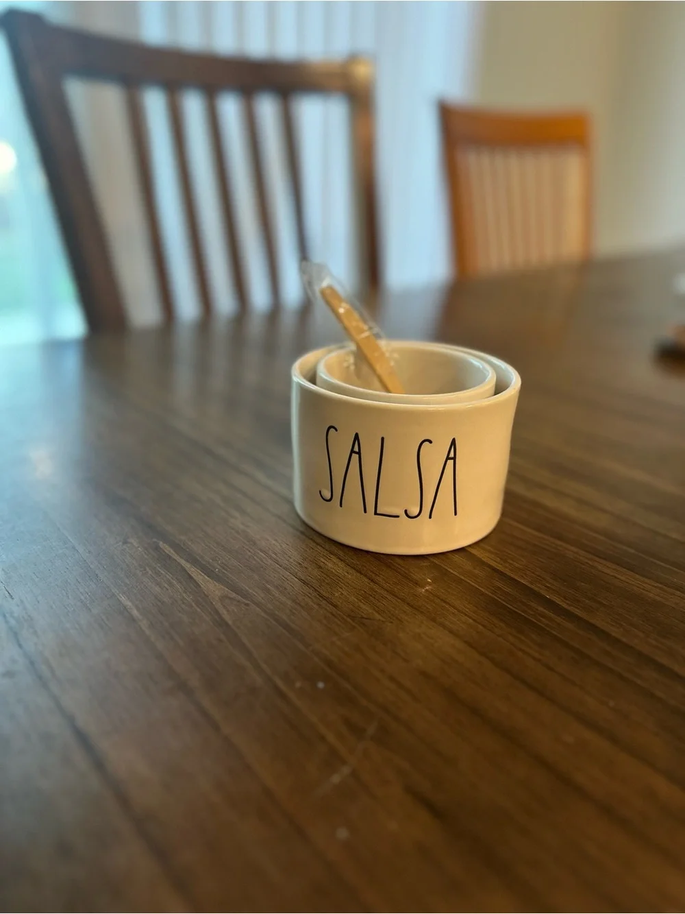 White Ceramic Guac & Salsa Serving Bowl Set with Wooden Spoon